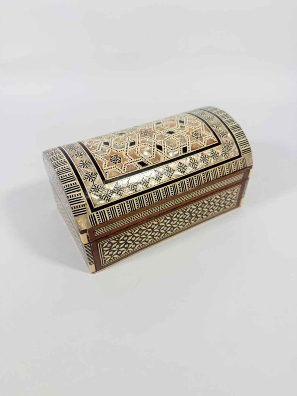 Jewelry Trinket Storage Box Inlay Mother of Pearl Bone Vintage Egyptian Red Velv - Picture 10 of 16